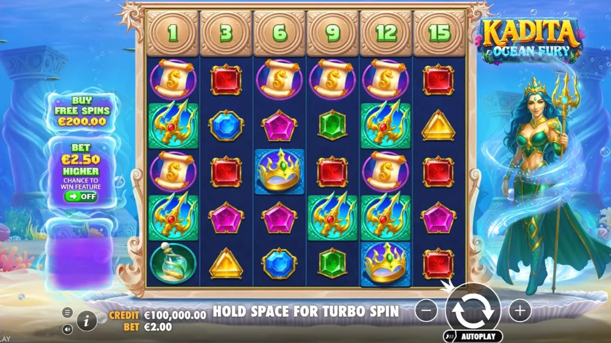Tampilan visual slot Kadita Ocean Fury dengan tema mitologi bawah laut