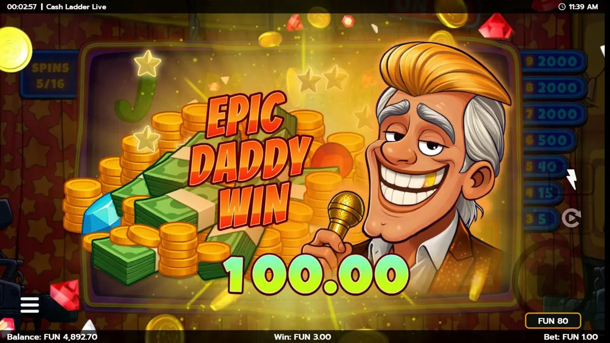 Tampilan antarmuka slot Cash Ladder Live dengan tema studio televisi