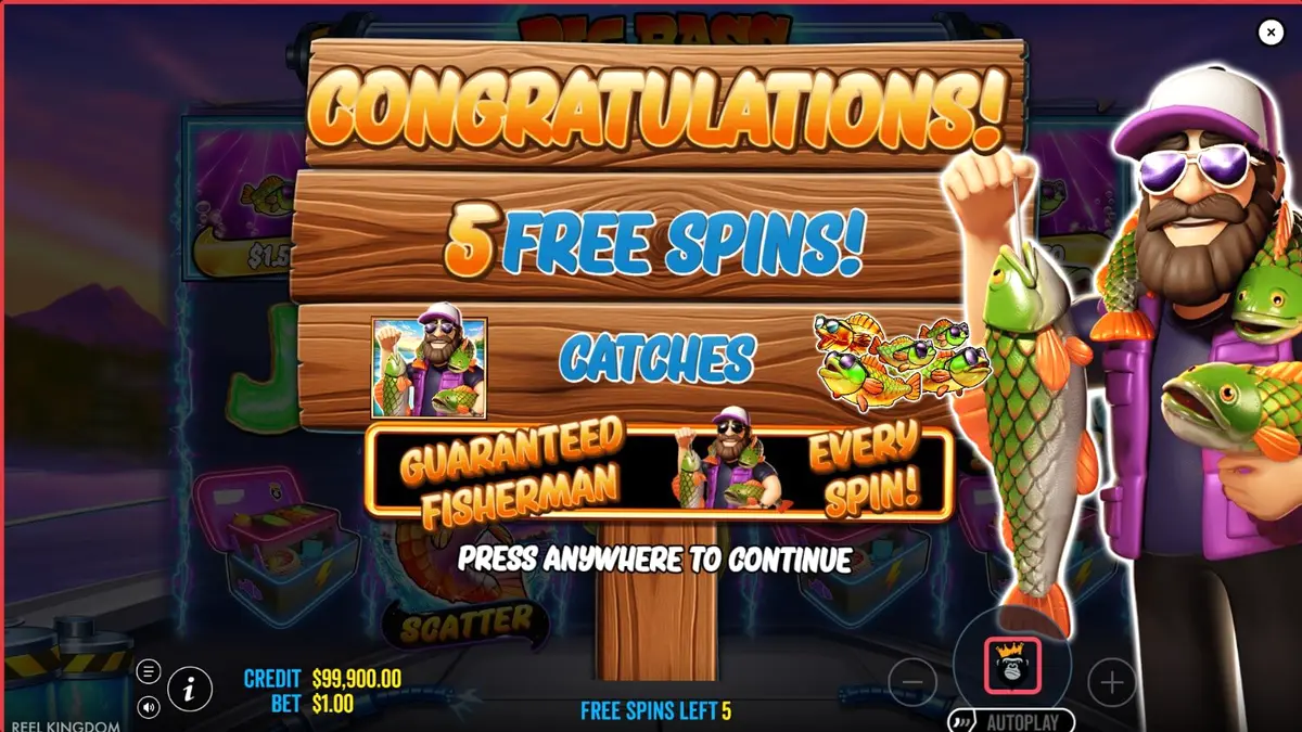 Tampilan visual futuristik dan elektrik pada slot Big Bass Blast dengan elemen memancing yang ikonik.